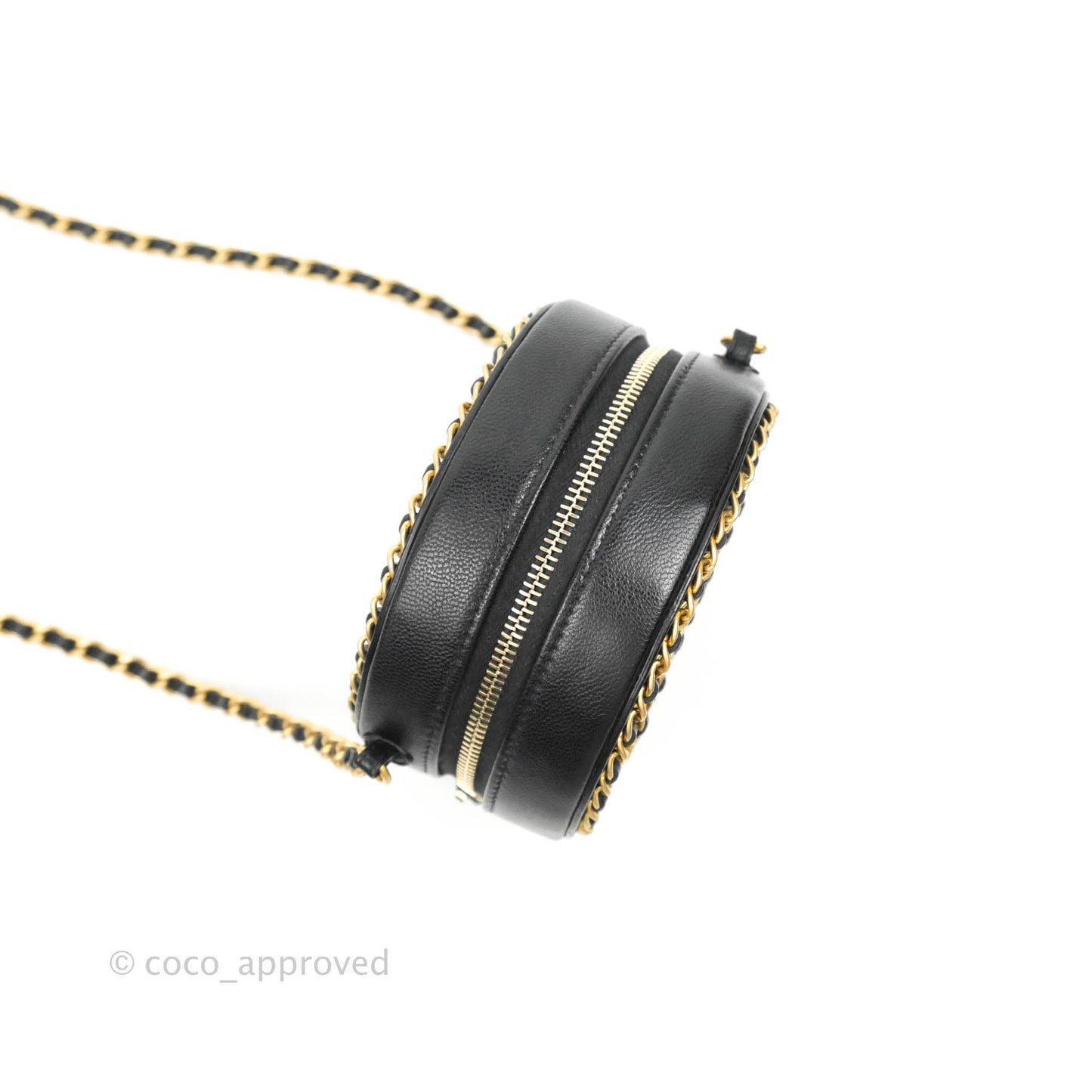 Chanel Quilted Filigree Chain Around Circle Bag Black Lambskin Aged Gold Hardware