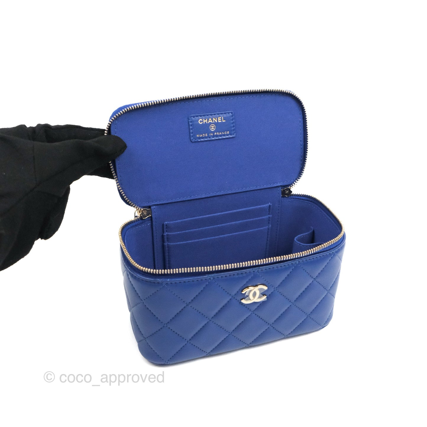 Chanel Vanity Rectangular Top Handle Blue Lambskin Gold Hardware