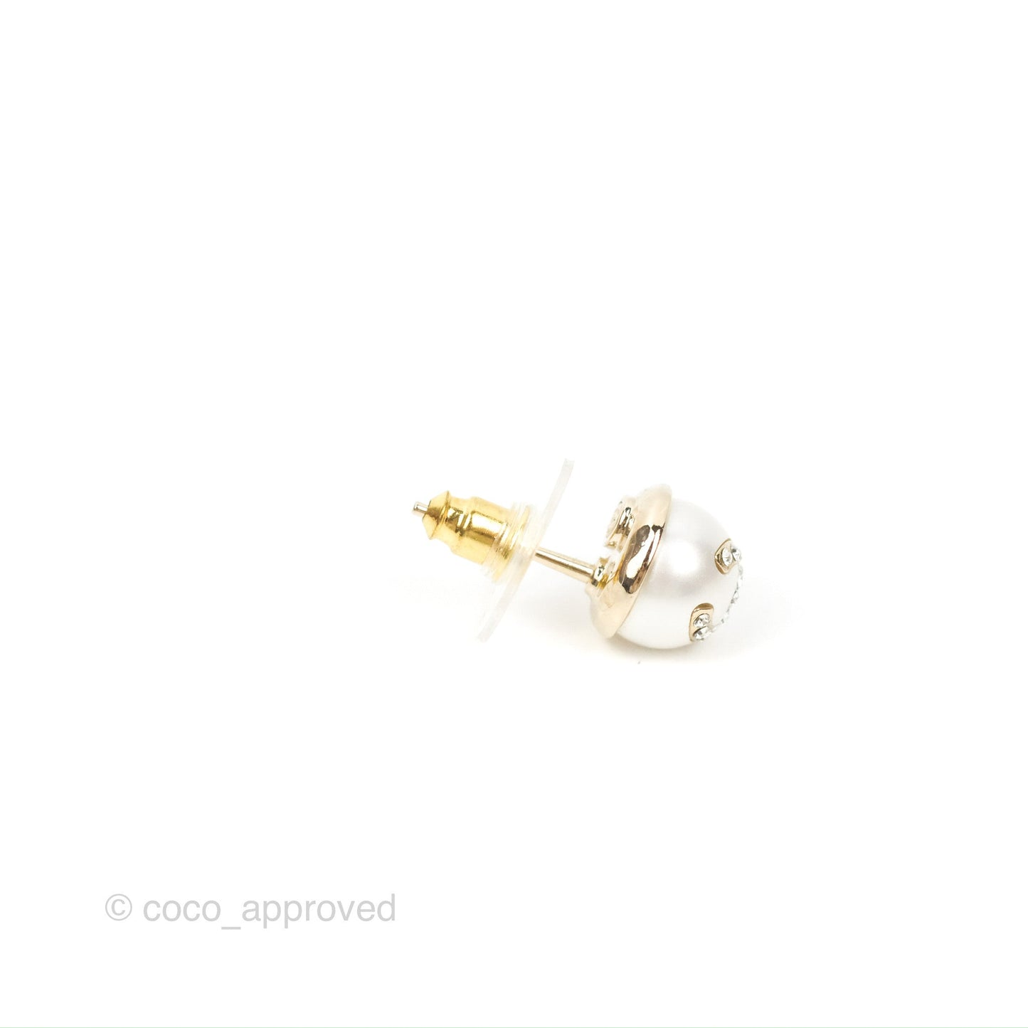 Chanel CC Pearl Rhinestone Earrings Gold Tone 21A