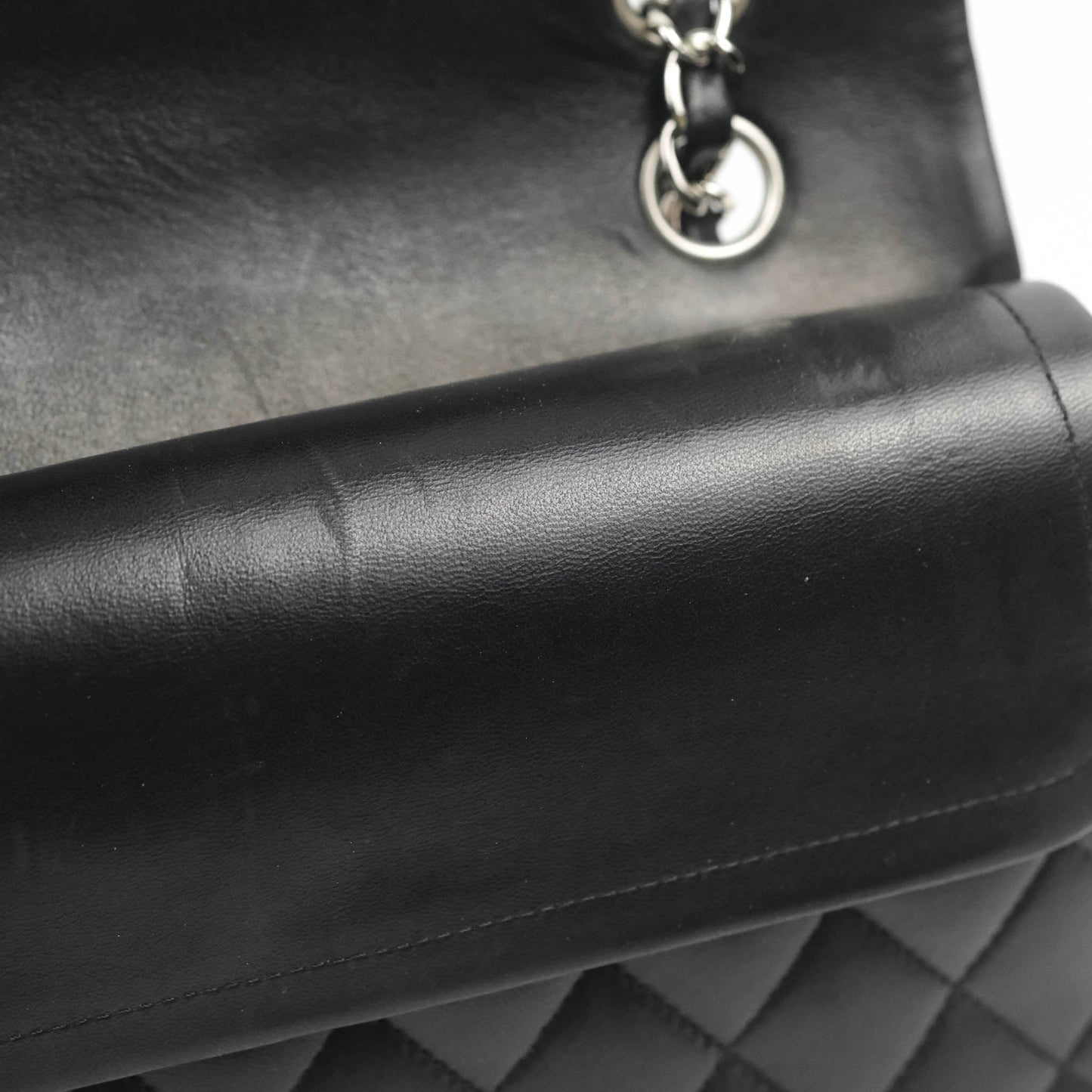 Chanel Classic M/L Medium Flap Quilted Black Lambskin Silver Hardware