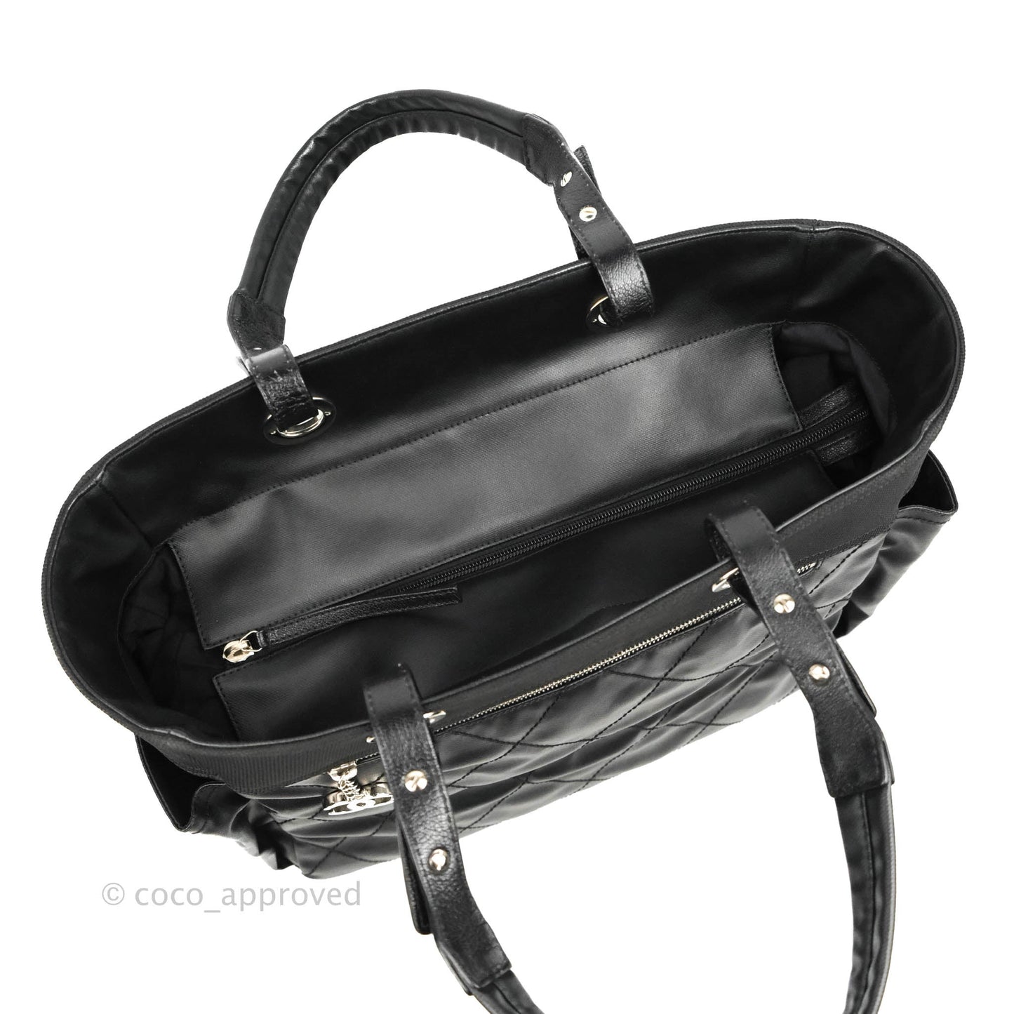 Chanel Quilted Large Paris Biarritz Tote Black Coated Canvas