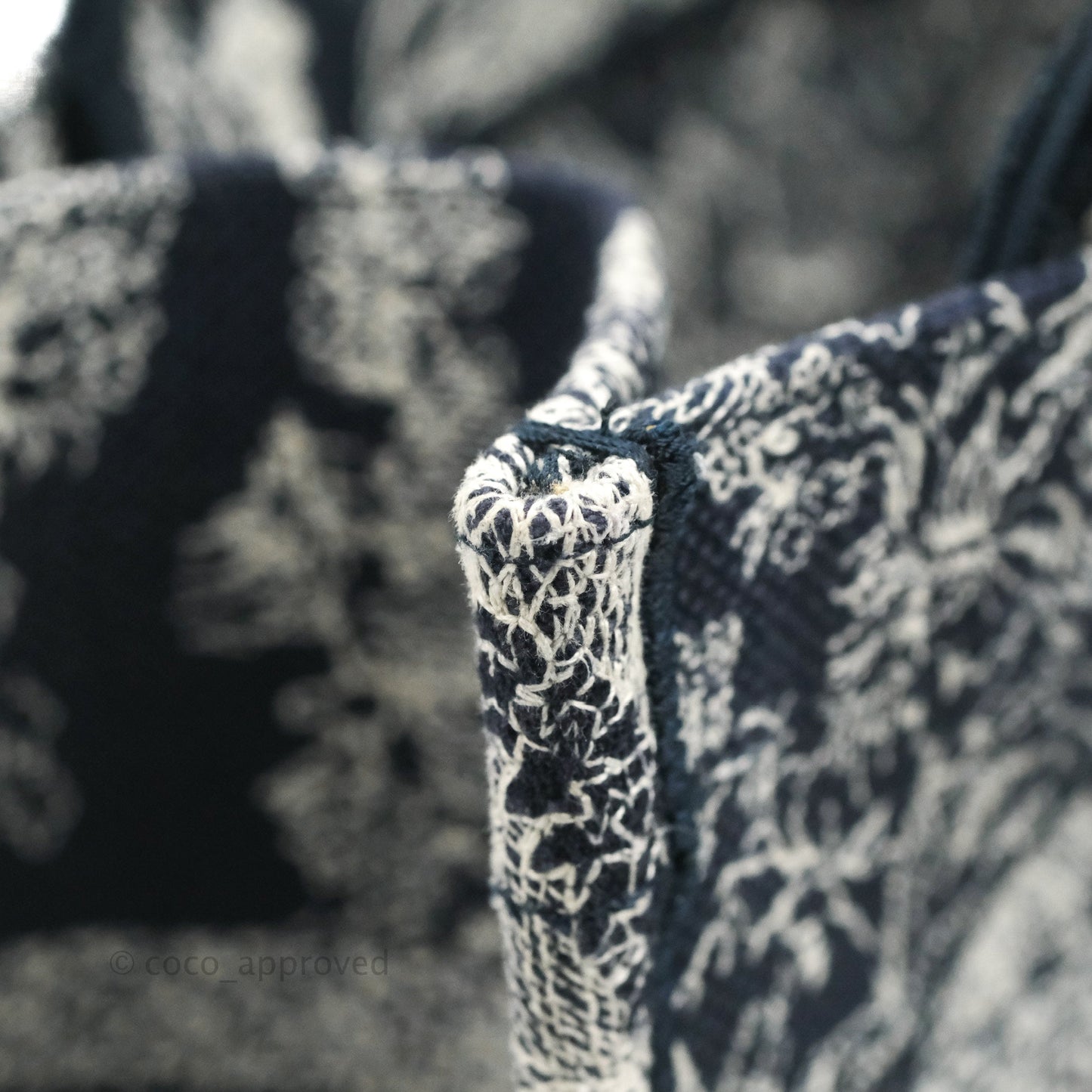 Christian Dior New Small Embroidered Toile De Jouy Navy Canvas Book Tote