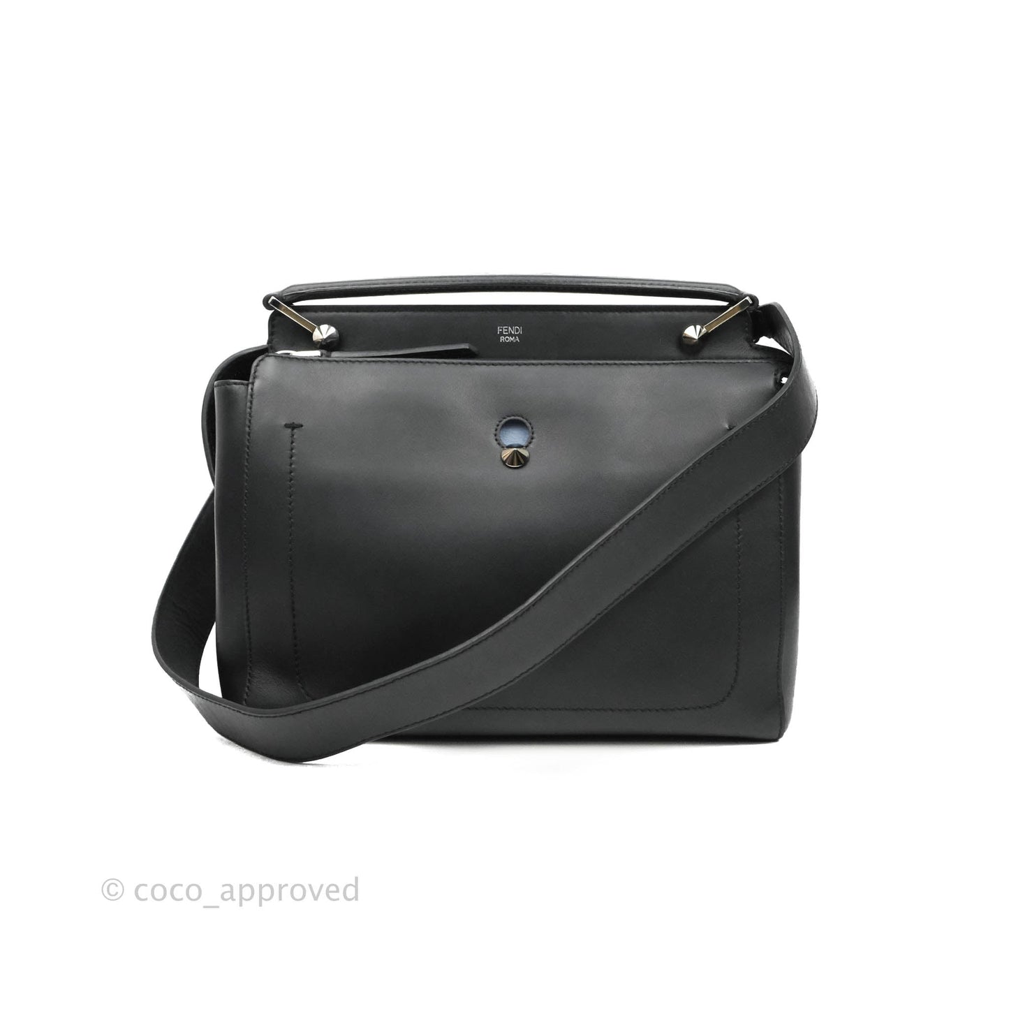 Fendi DotCom Satchel Bag Black Royal Blue Calfskin