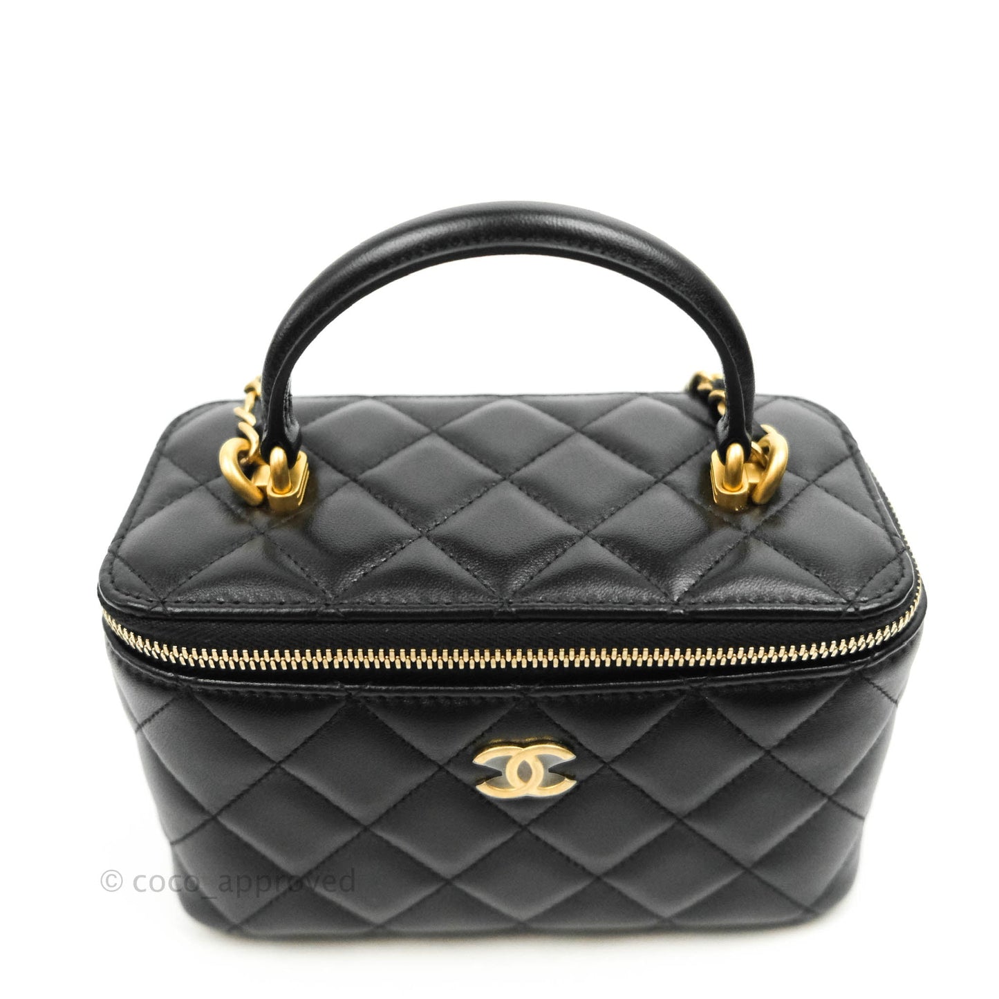 Chanel Vanity Rectangular Top Handle Black Lambskin Gold Hardware