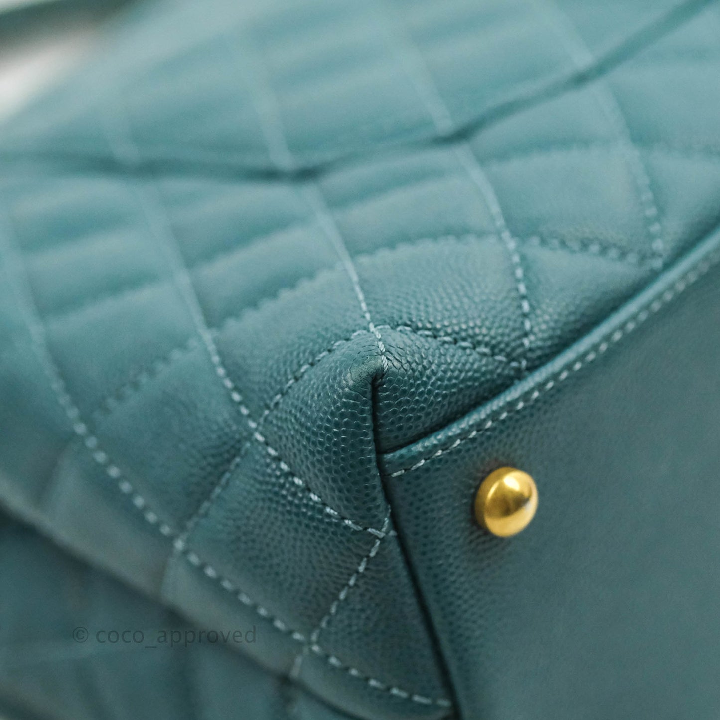 Chanel Medium Coco Handle Quilted Teal Caviar Lizard Handle Aged Gold Hardware