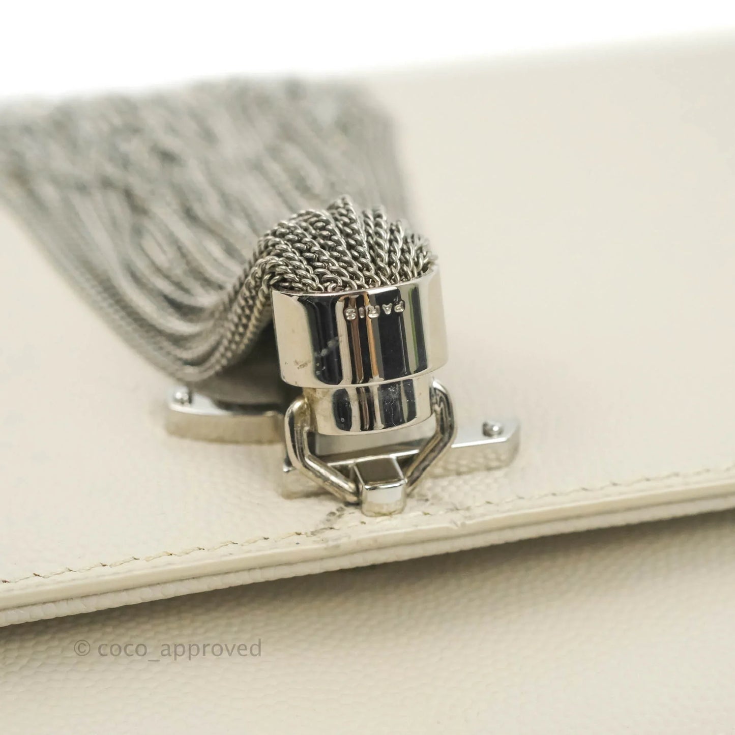 Saint Laurent Small Classic Monogram Kate Tassel Satchel White Grained Calfskin