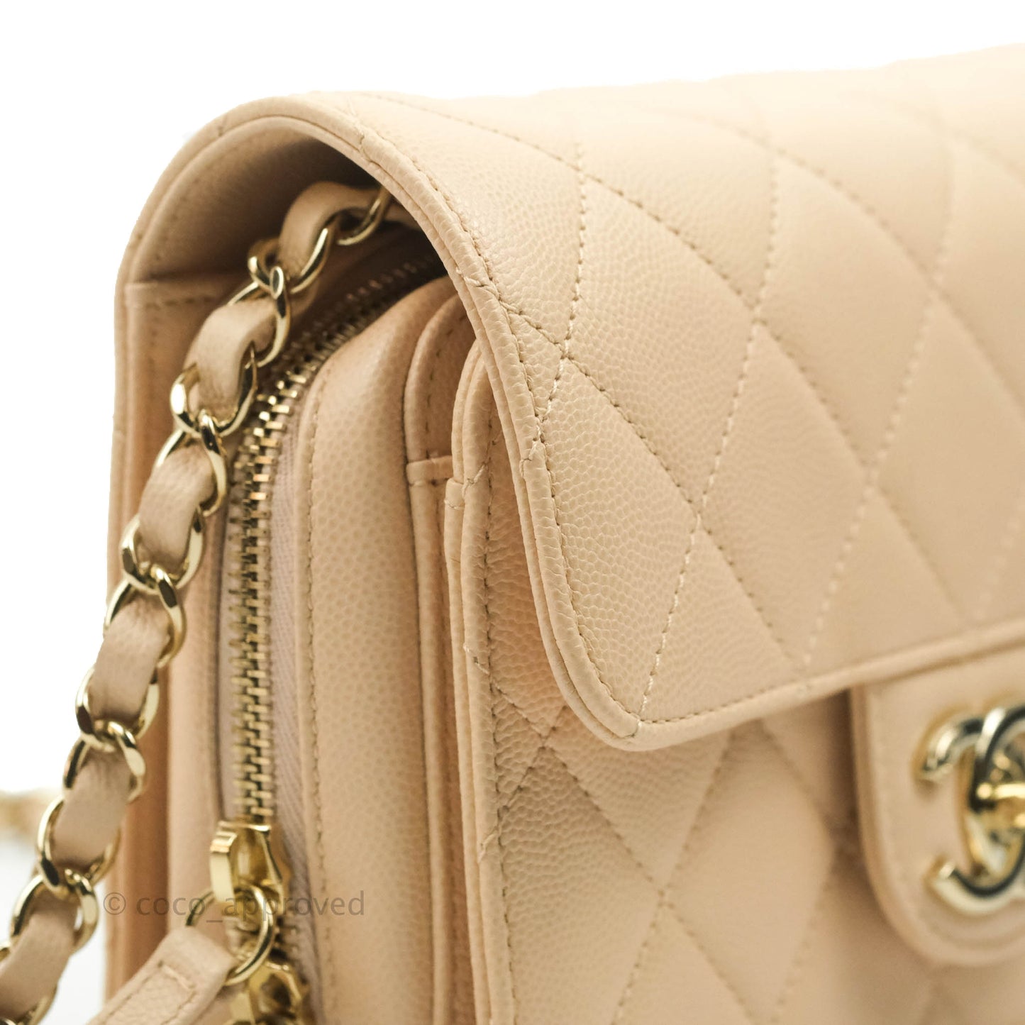 Chanel Quilted Small Like The Wallet Flap Light Beige Caviar Light Gold Hardware 22C