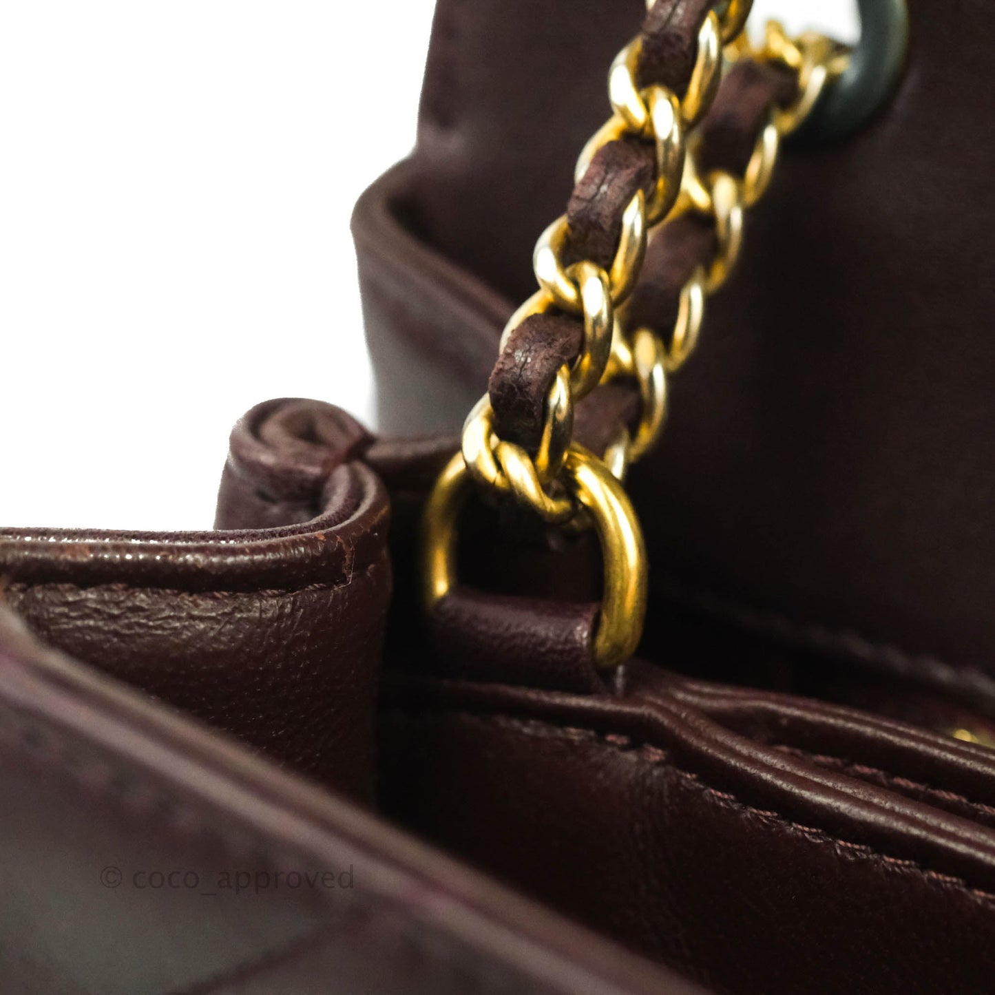 Chanel CC Signature Flap Bag Diagonal Burgundy Calfskin Aged Gold Hardware