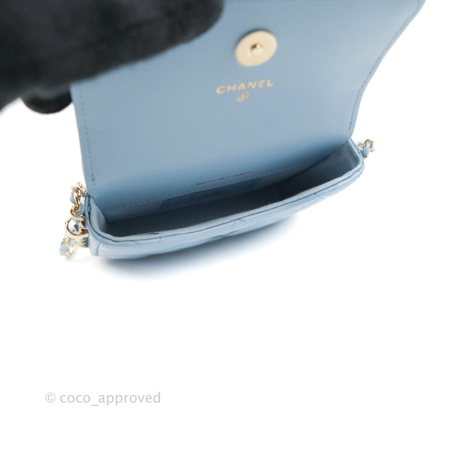 Chanel Mini Clutch With Chain Blue Lambskin Gold Hardware