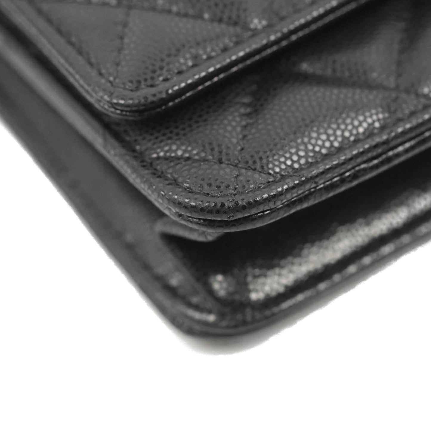 Chanel Quilted Gold CC Coin Wallet on Chain WOC Black Caviar Gold Hardware
