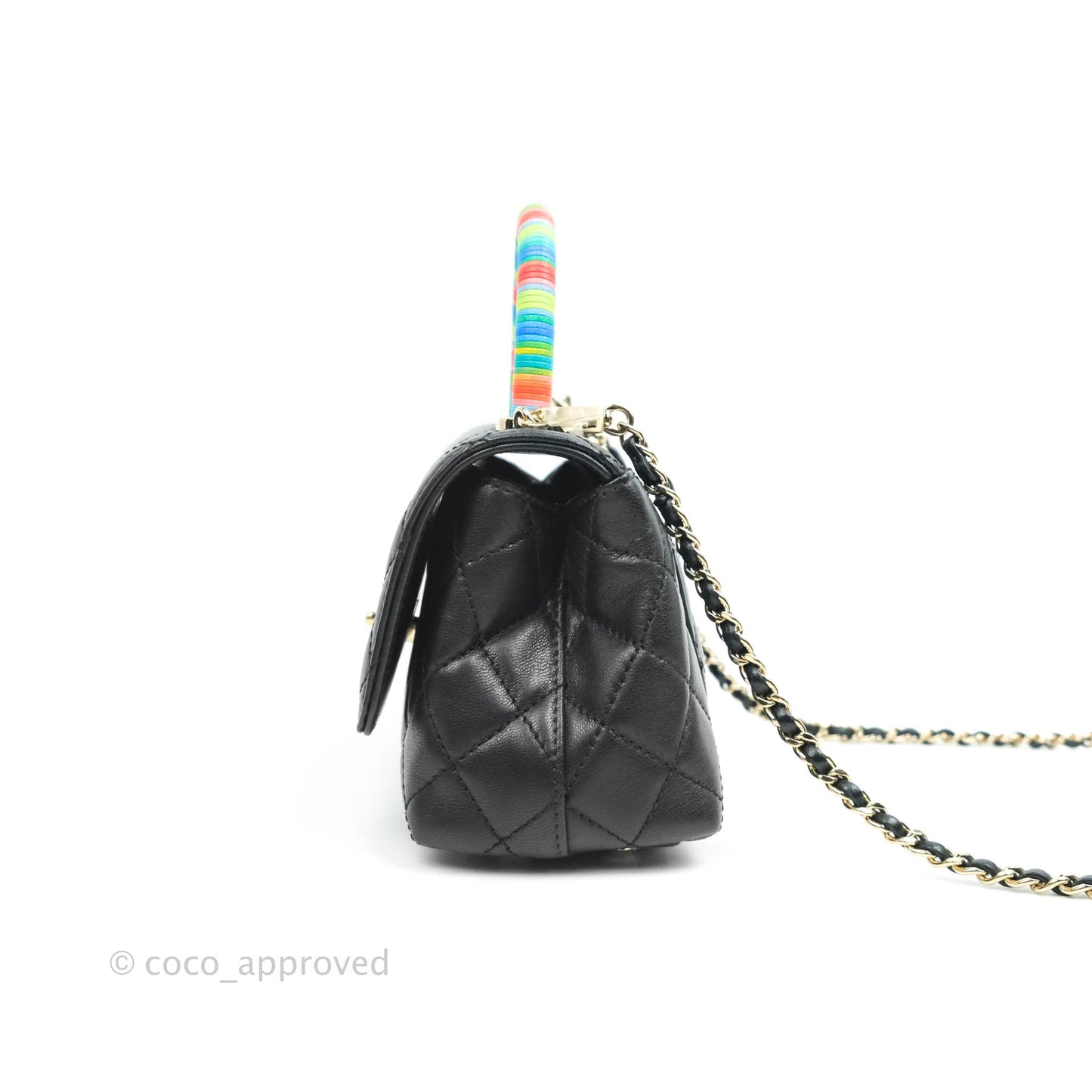 Chanel Quilted Mini Rainbow Coco Handle Bag Lambskin Black Gold Hardware