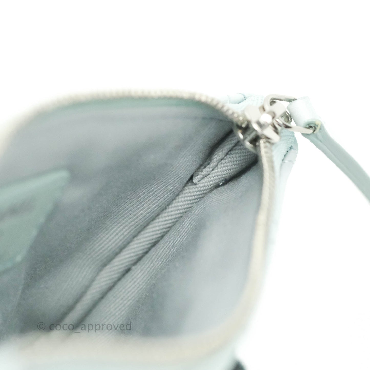 Chanel Mini Quilted O Case Iridescent Icy Blue Calfskin Silver Hardware