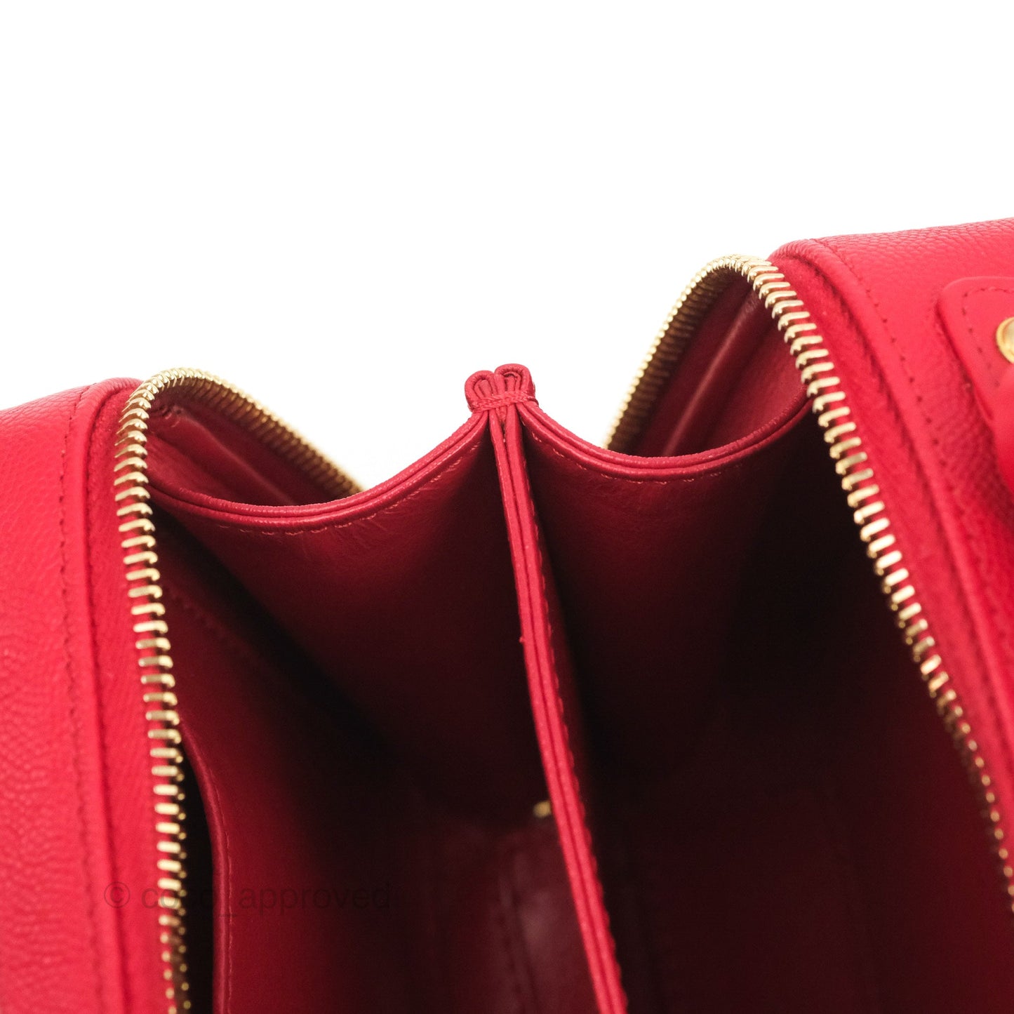 Chanel Quilted Small CC Filigree Vanity Case Red Caviar Gold Hardware