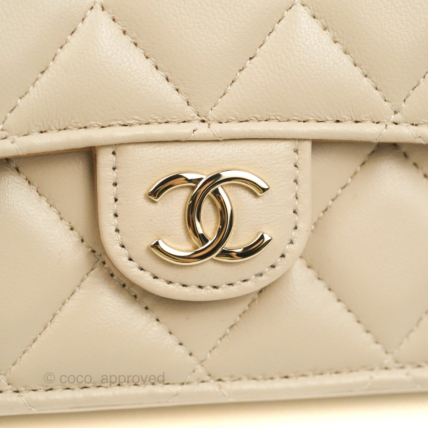 Chanel Top Handle Mini WOC Ecru/Beige Lambskin Gold Hardware 23P