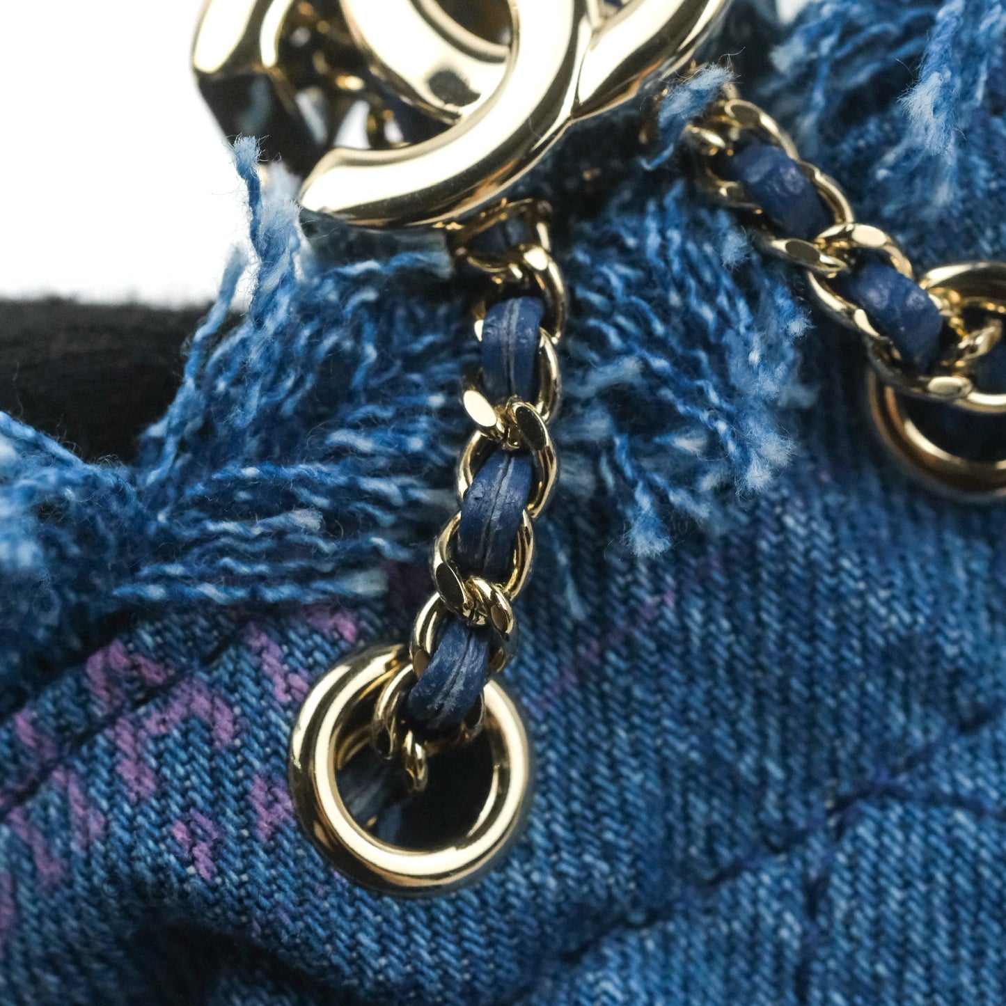 Chanel Mood Denim Mini Bucket Bag with Chain Blue Gold Hardware