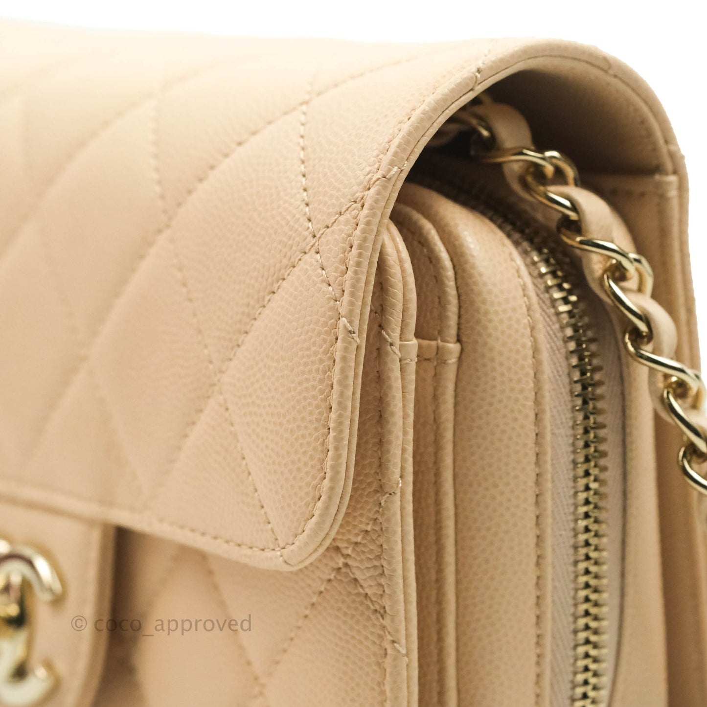 Chanel Quilted Small Like The Wallet Flap Light Beige Caviar Light Gold Hardware 22C