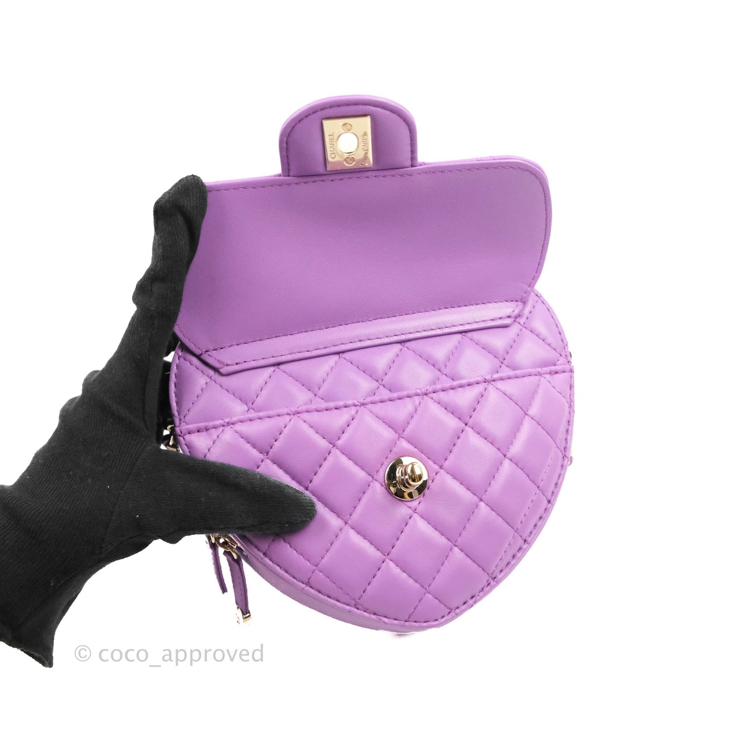 Chanel Large Heart Bag Purple Lambskin Gold Hardware 22S
