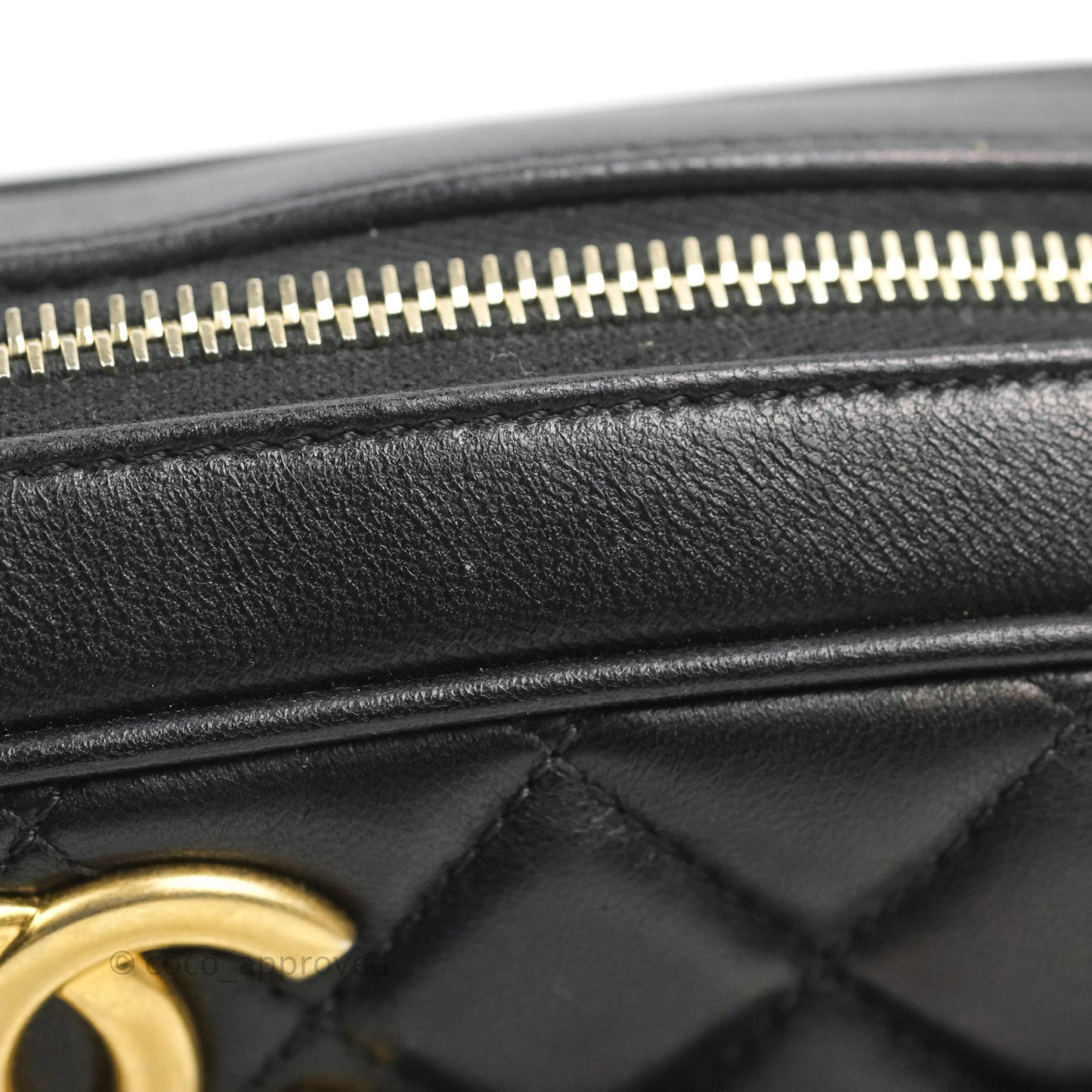 Chanel Quilted Camera Case Bag Black Lambskin Aged Gold Hardware