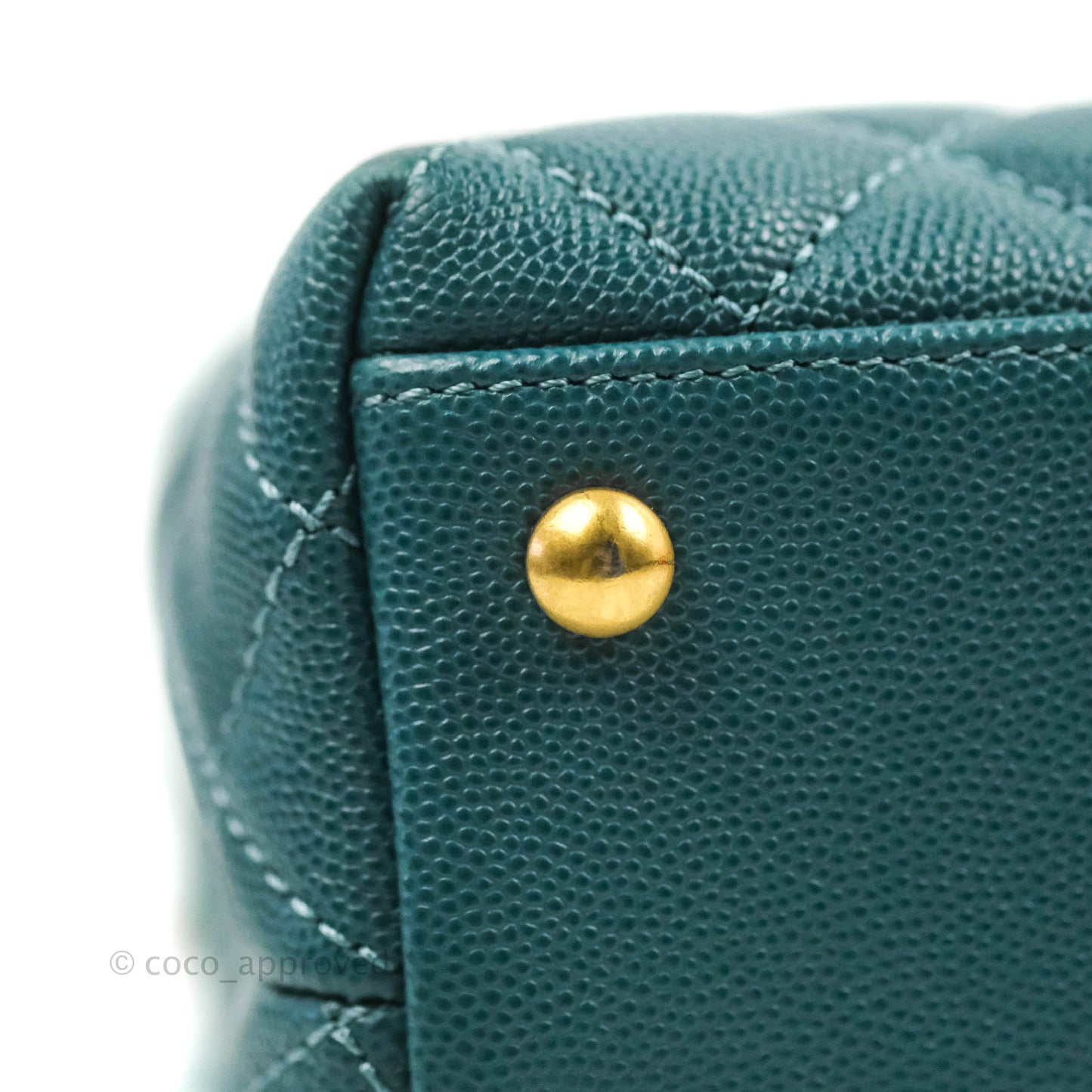 Chanel Medium Coco Handle Quilted Teal Caviar Lizard Handle Aged Gold Hardware