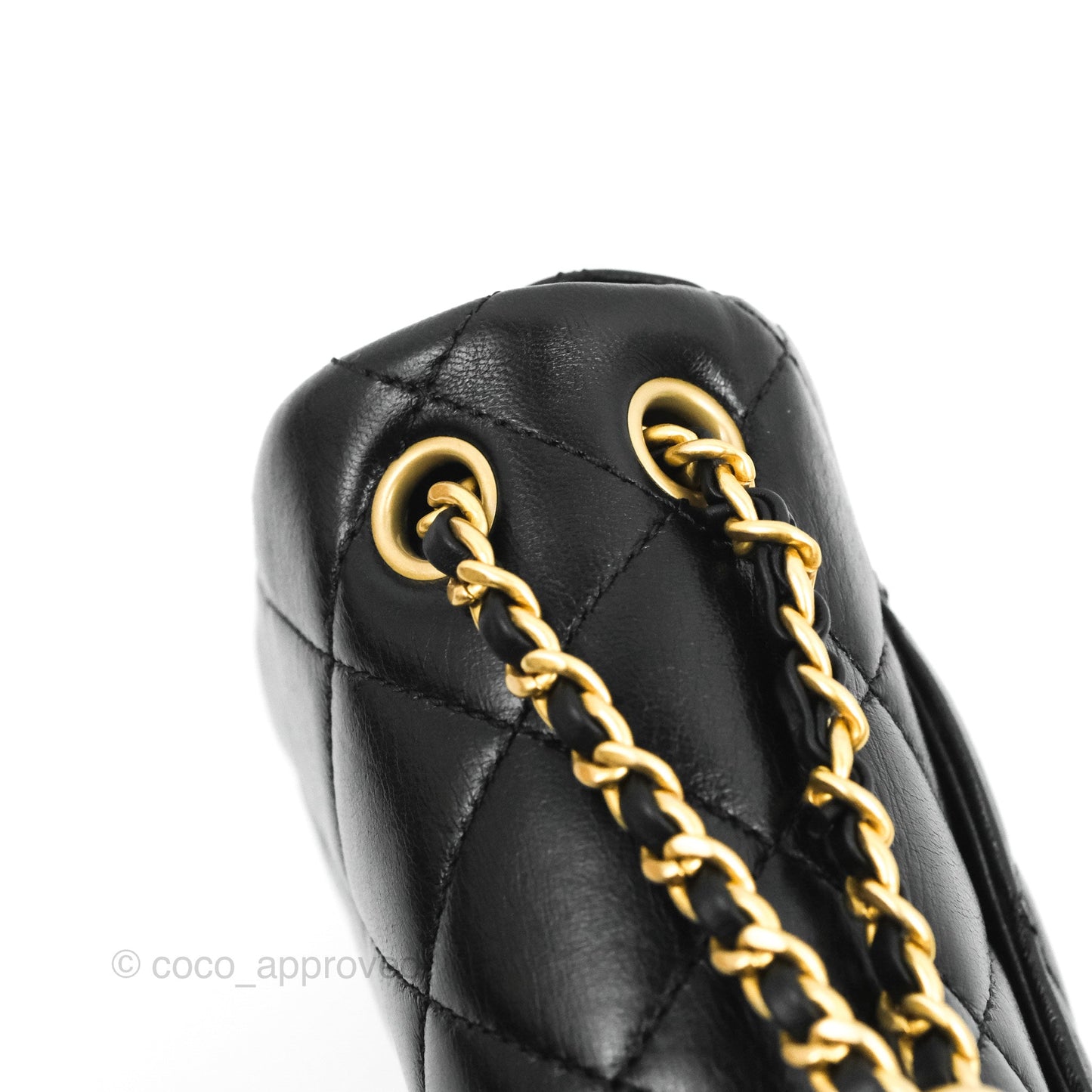 Chanel Flap Chain Bag Black Shiny Calfskin Aged Gold Hardware