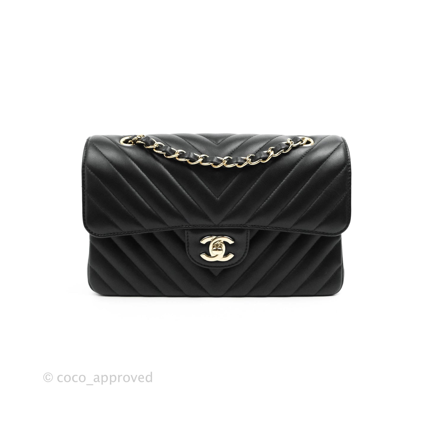 Chanel Classic Chevron S/M Small Double Flap Black Lambskin Gold Hardware