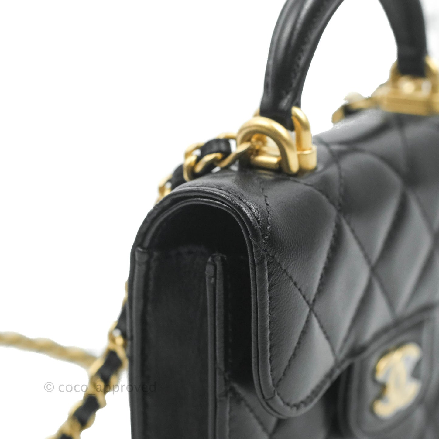 Chanel Flap Coin Purse With Chain Black Lambskin Aged Gold Hardware