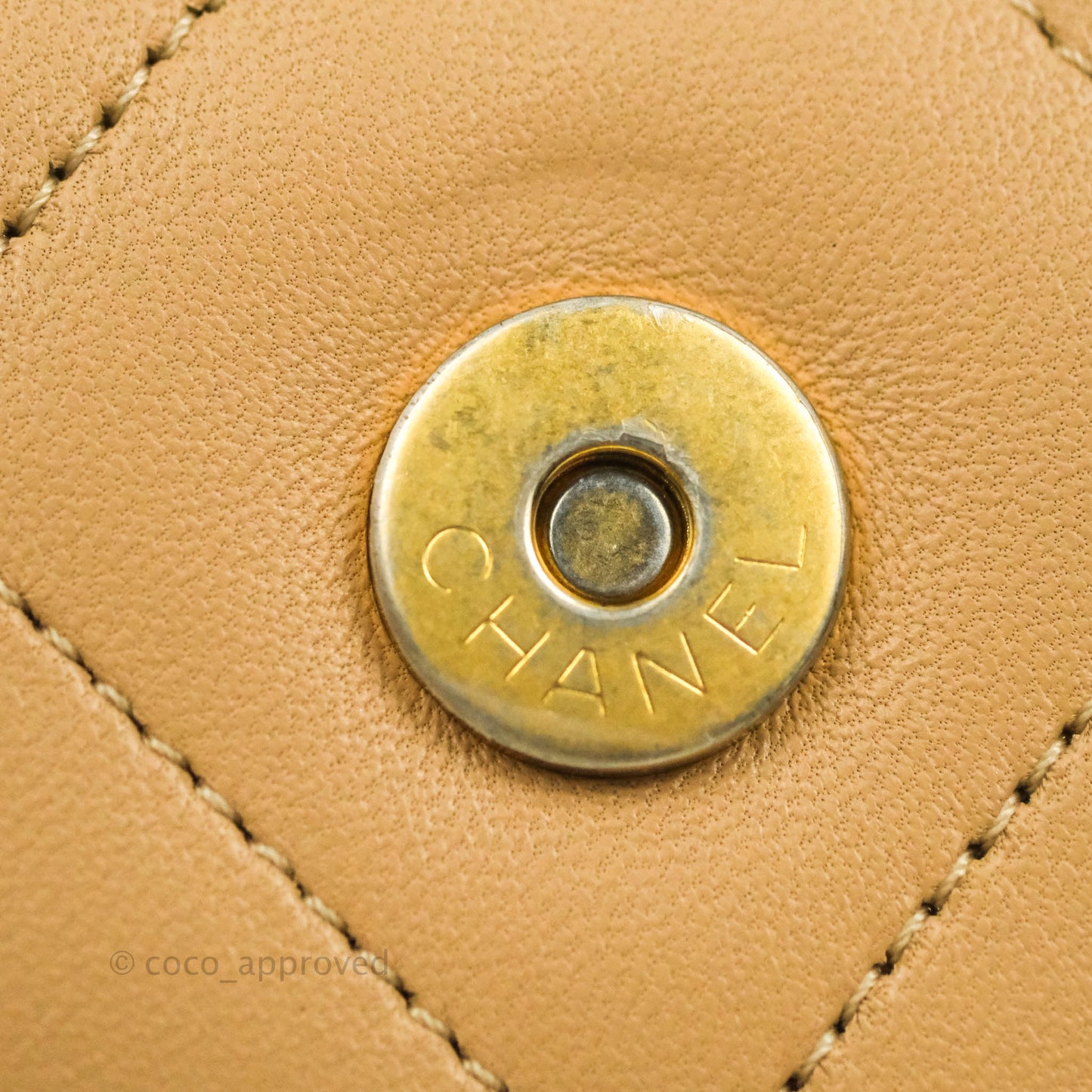 Chanel A Real Catch Quilted Flap Bag Beige Aged Gold Hardware