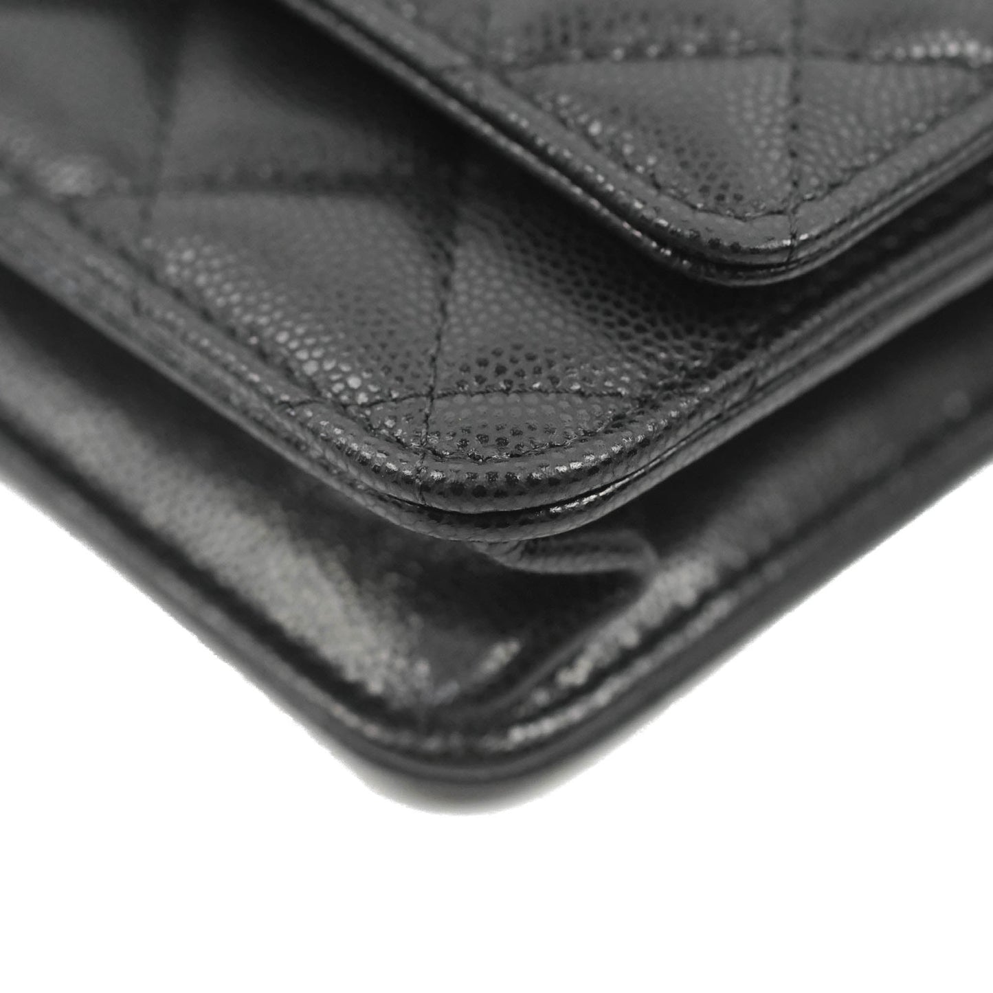 Chanel Quilted Gold CC Coin Wallet on Chain WOC Black Caviar Gold Hardware