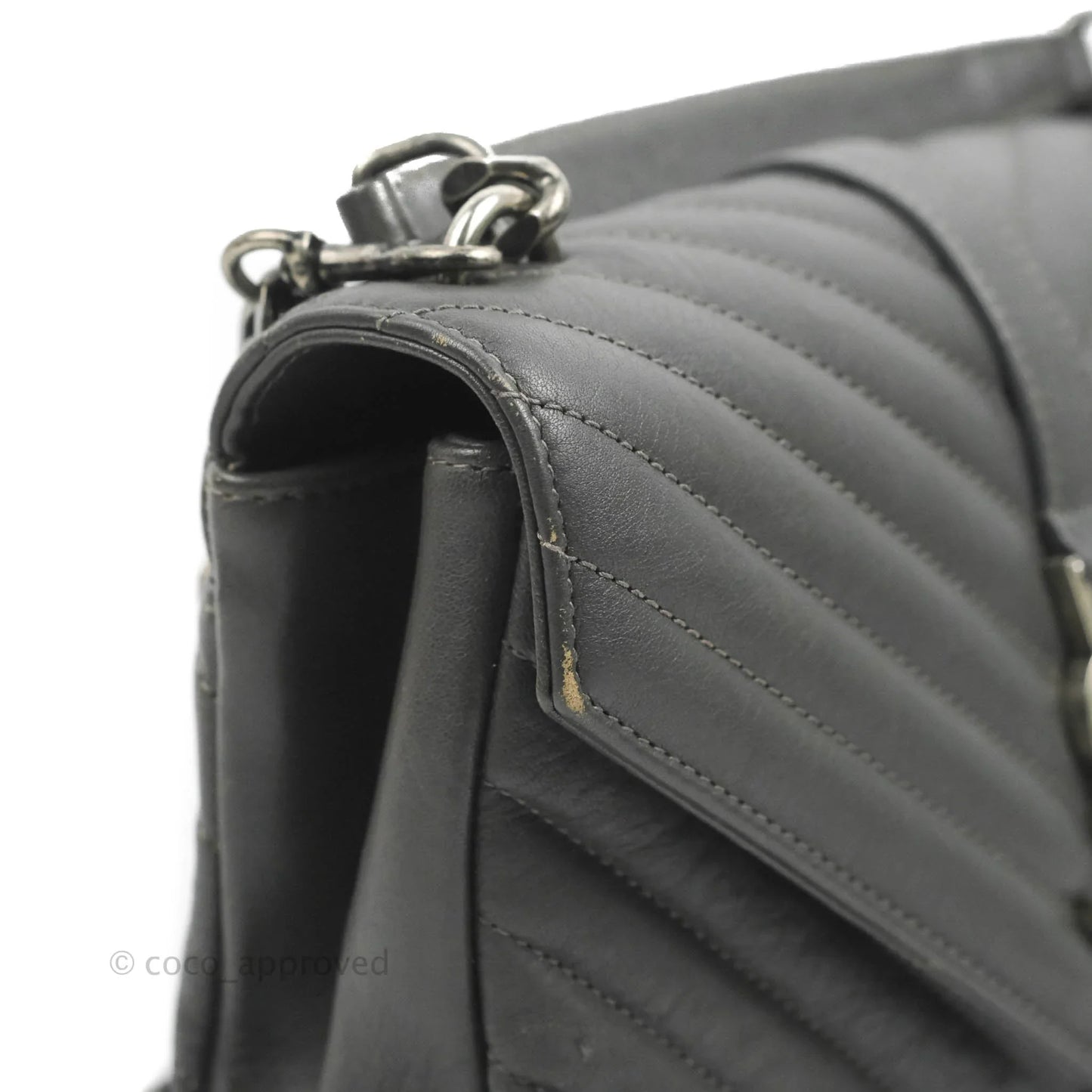 Saint Laurent Chevron Medium College Grey Chain Bag Ruthenium Hardware