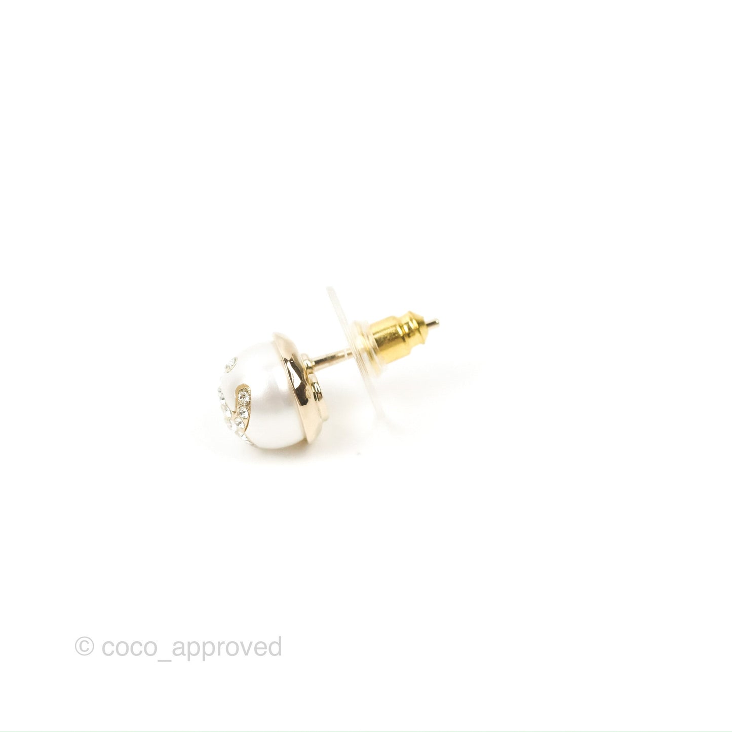 Chanel CC Pearl Rhinestone Earrings Gold Tone 21A