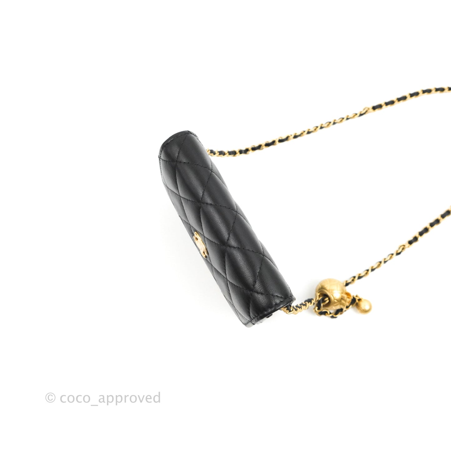 Chanel Pearl Crush Card Holder Black Lambskin Aged Gold Hardware