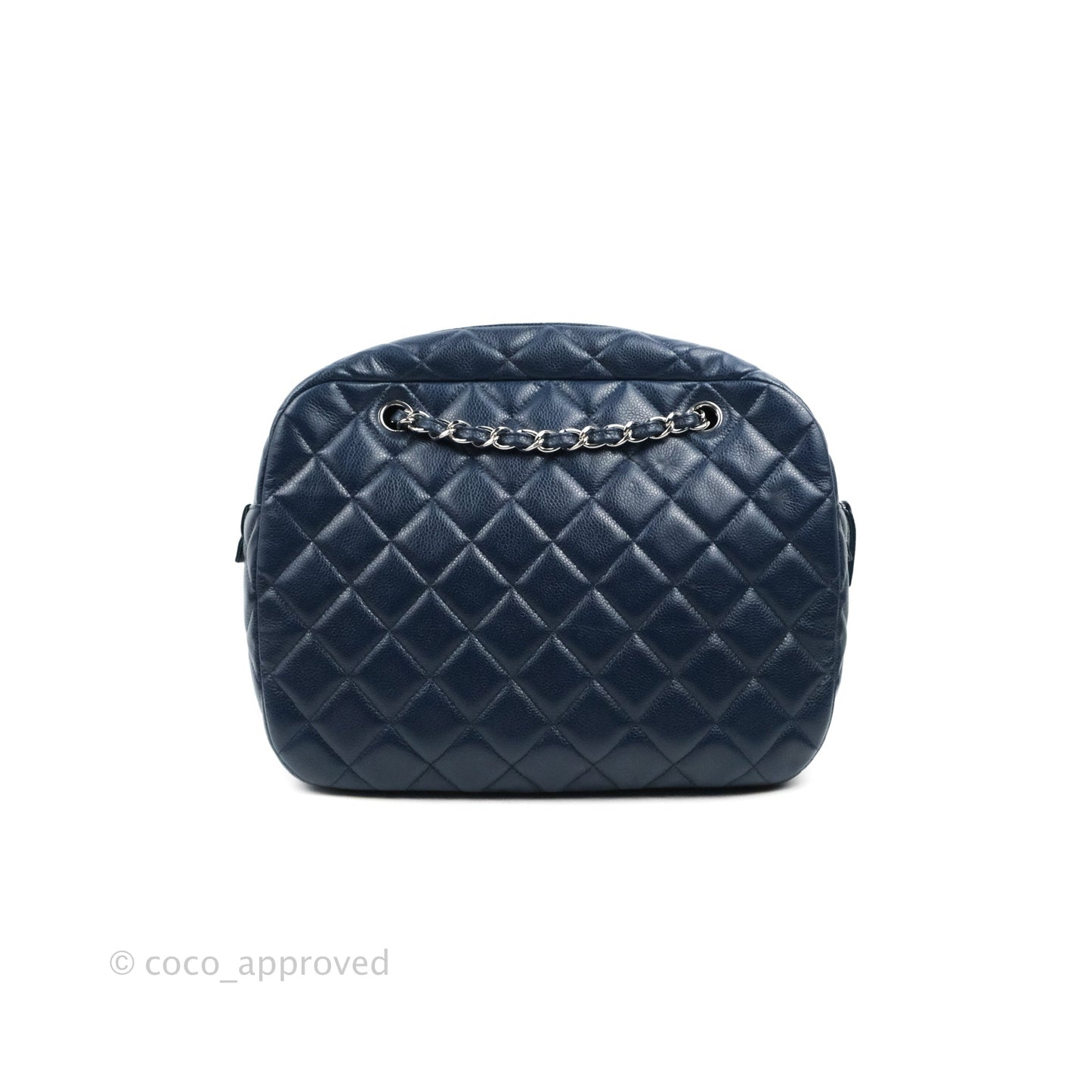 Chanel Quilted Large Classic Camera Bag Navy Caviar Silver Hardware