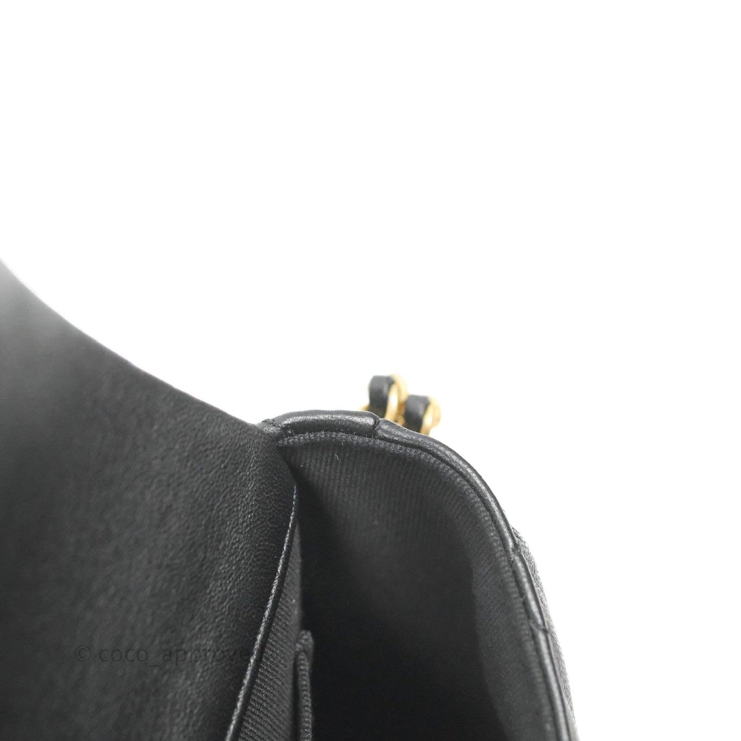 Chanel Mini Flap Bag With Pearl And Woven Chain CC Logo Black Lambskin Aged Gold Hardware 21B