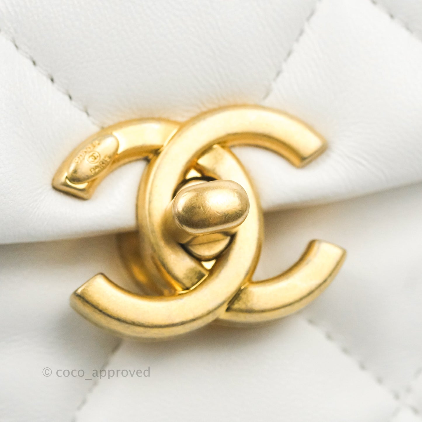 Chanel Small Flap Bag White Lambskin Aged Gold and Lacquered Metal 22S