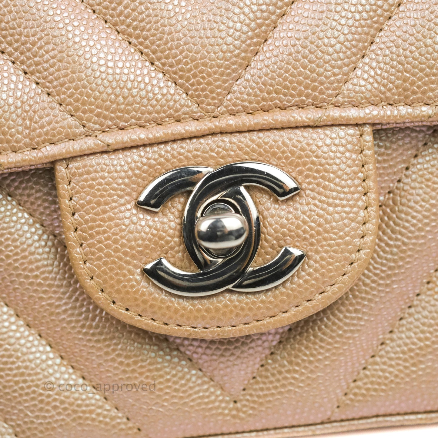 Chanel Quilted Mini Rectangular Flap Iridescent Pink Rose Gold Silver Hardware 17B