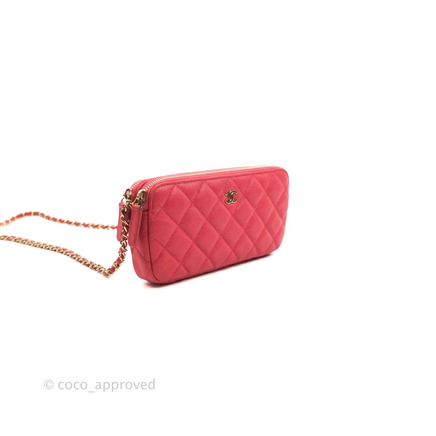 Chanel Quilted Clutch With Chain Pink Caviar Gold Hardware