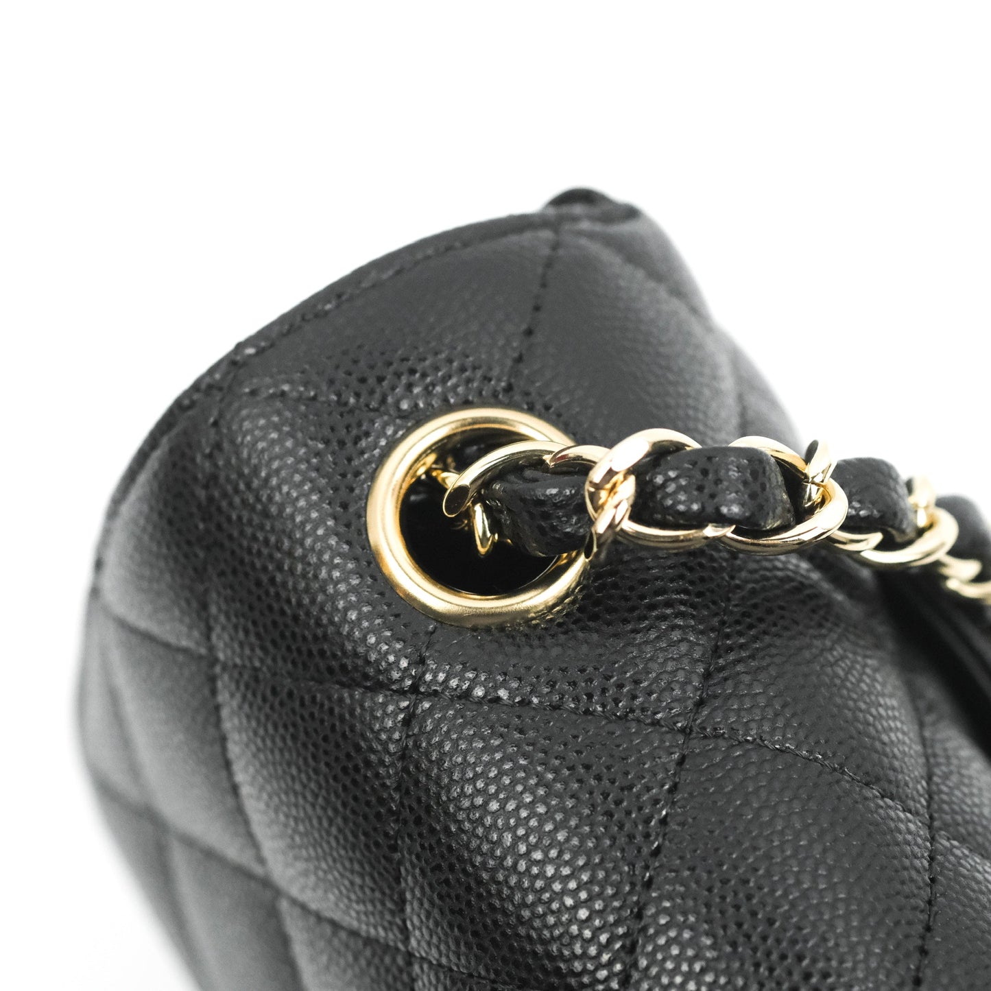 Chanel Quilted Mini Rectangular Flap Black Caviar Light Gold Hardware 17C