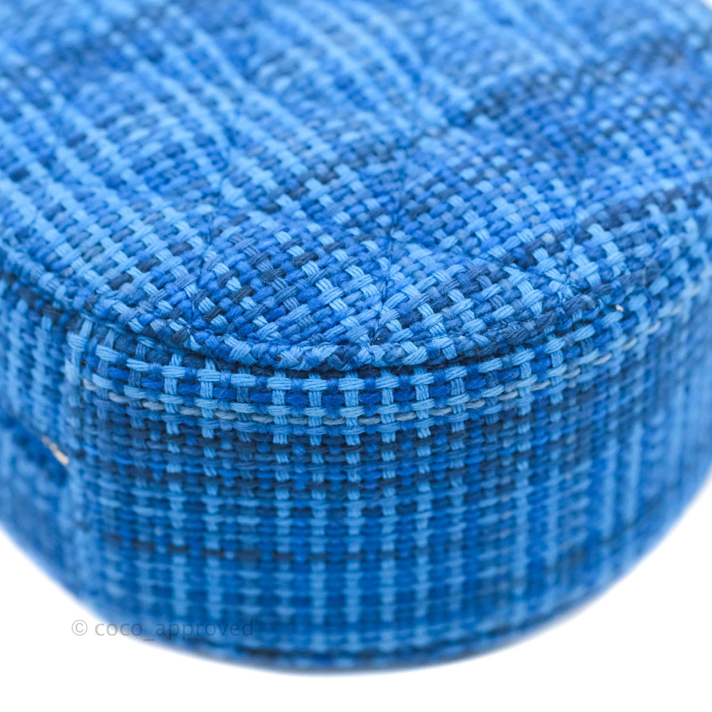Chanel Quilted Round Clutch With Chain Blue Tweed Silver Hardware