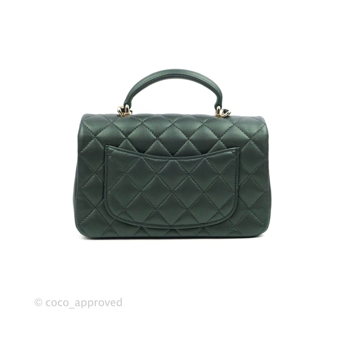 Chanel Top Handle Mini Rectangular Flap Bag Iridescent Green Lambskin Gold Hardware 22A