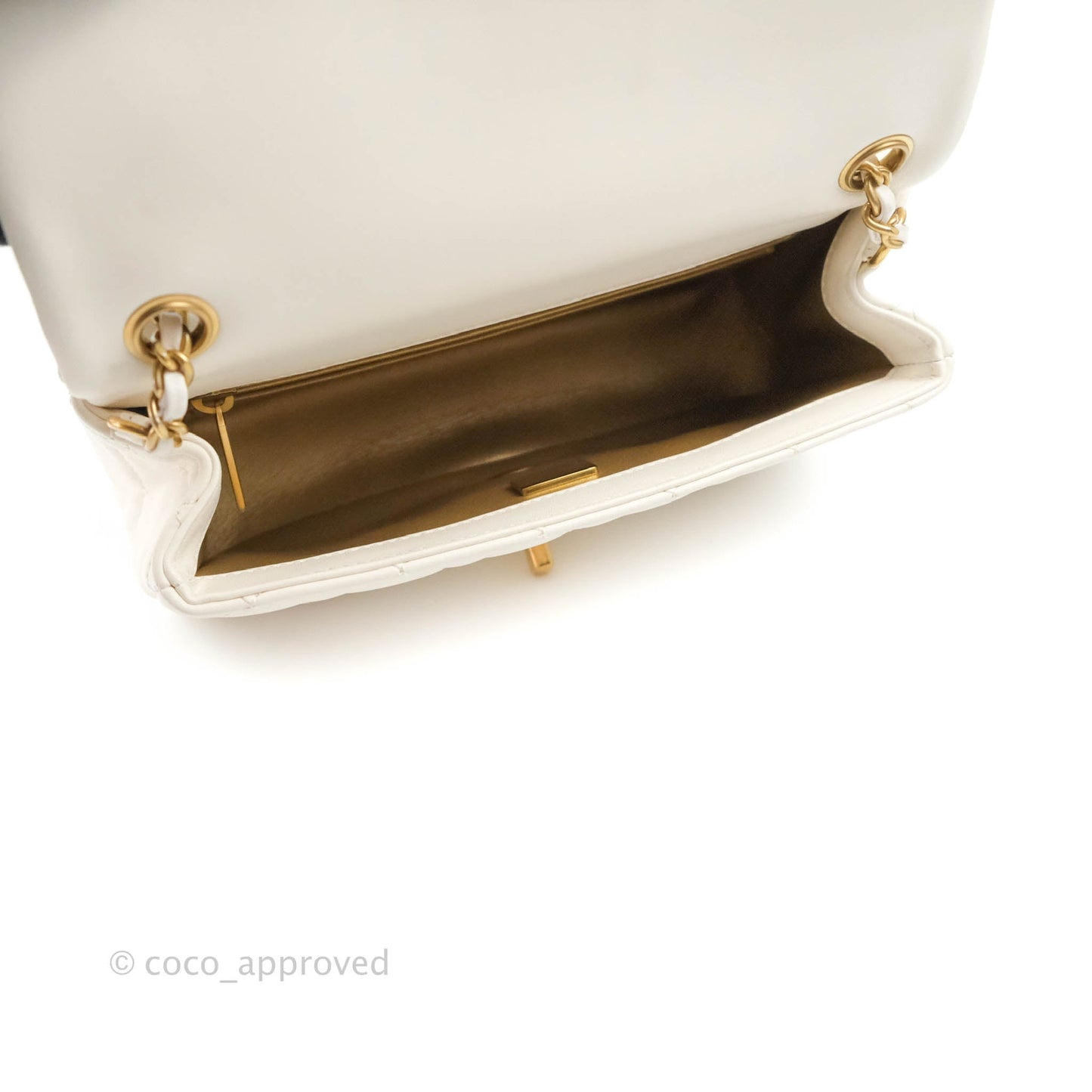 Chanel Mini Rectangular Pearl Crush Quilted White Lambskin Aged Gold Hardware
