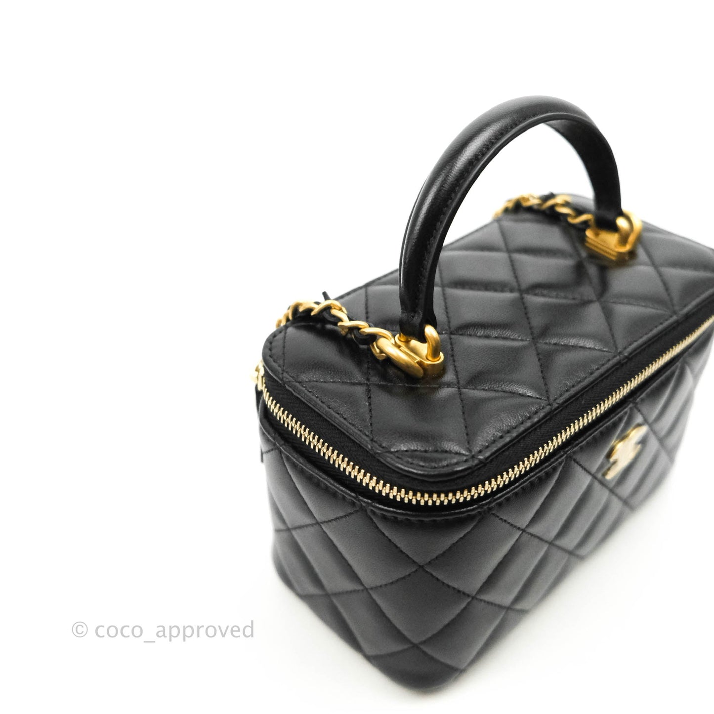 Chanel Vanity Rectangular Top Handle Black Lambskin Gold Hardware