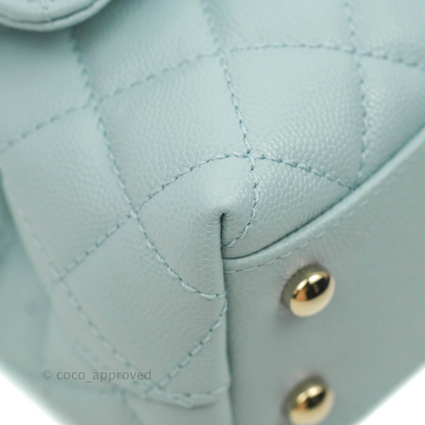 Chanel Small Coco Handle Quilted Light Blue Caviar Gold Hardware
