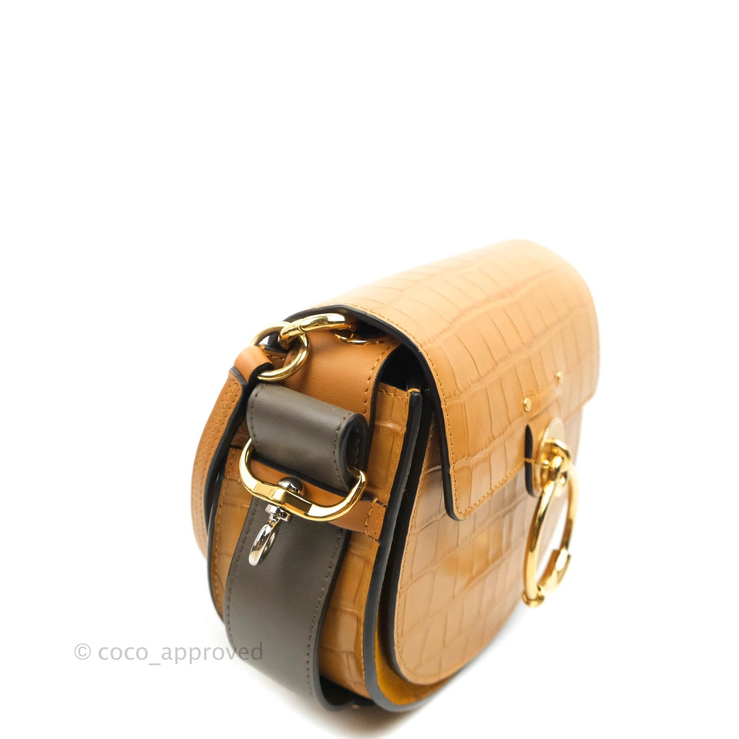 Chloe Small Croc-Embossed Tess Brown Bag