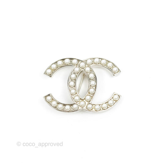 Chanel CC Pearl Brooch Silver Tone 13V