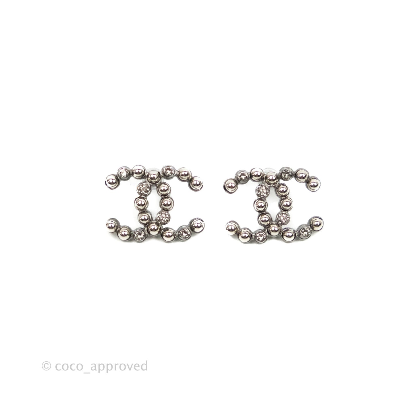 Chanel CC Crystal Earrings Gun Metal 22S