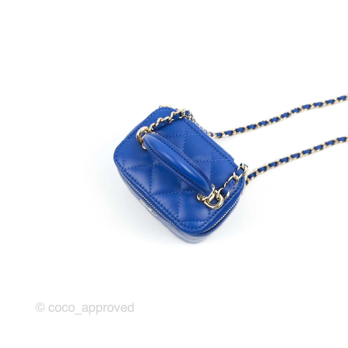 Chanel Mini Top Handle Vanity With Chain Blue Lambskin Gold Hardware