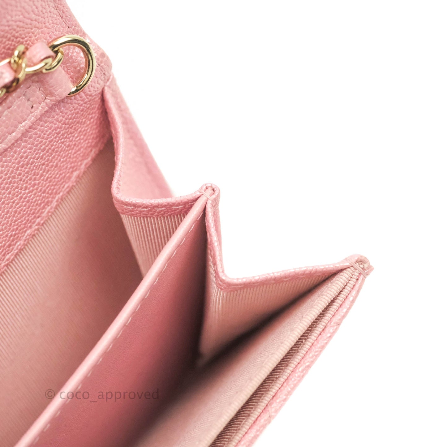 Chanel Mini Wallet With Chain Iridescent Pink Caviar Gold Hardware 19S