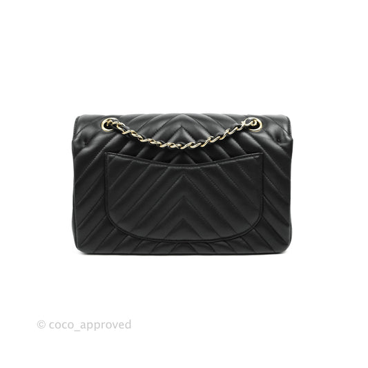Chanel Classic Chevron S/M Small Double Flap Black Lambskin Gold Hardware