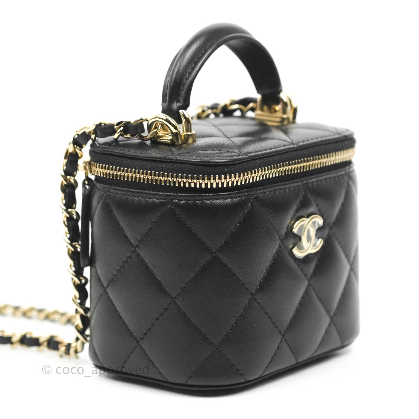 Chanel Mini Top Handle Vanity With Chain Black Lambskin Gold Hardware