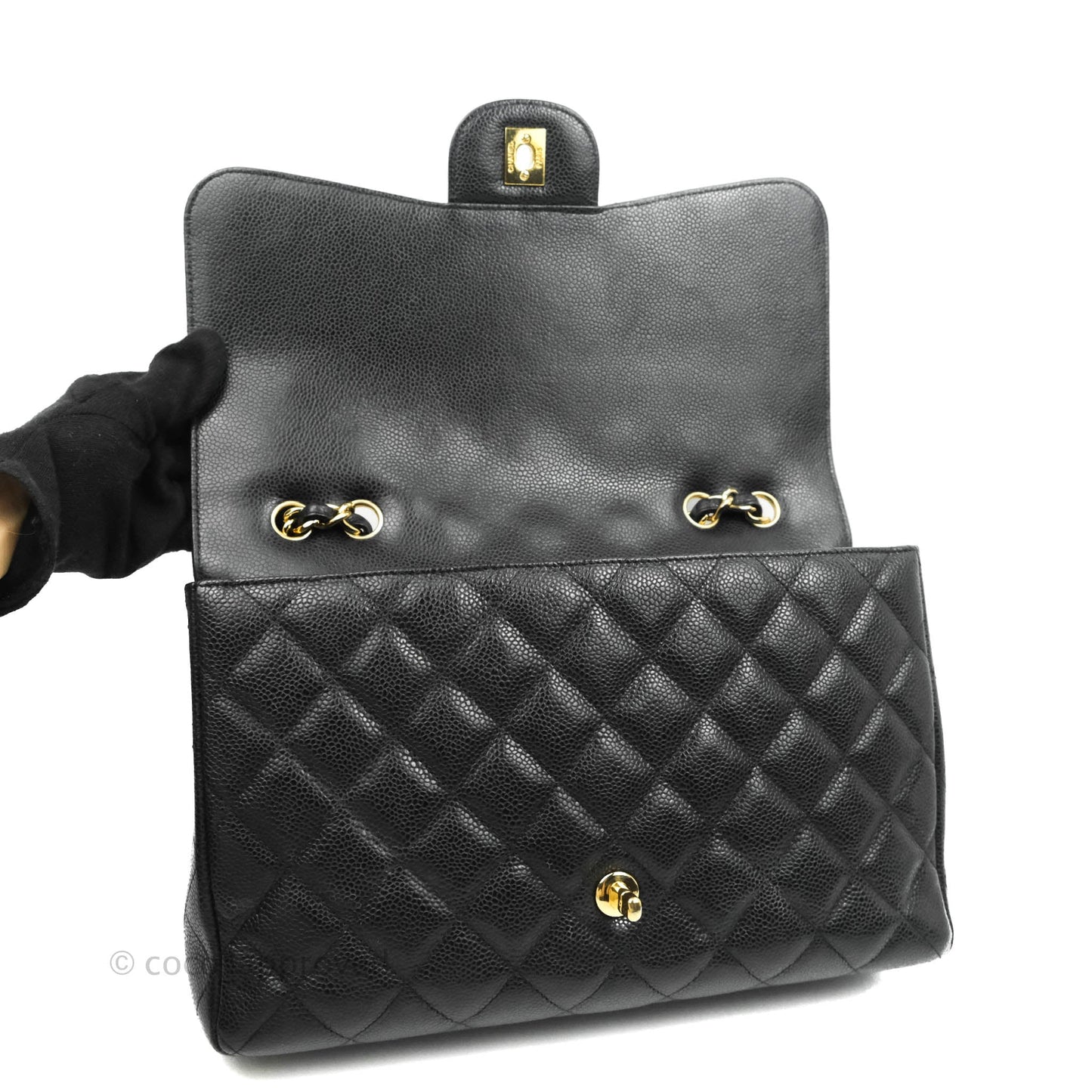 Chanel Jumbo Single Flap Black Caviar Gold Hardware